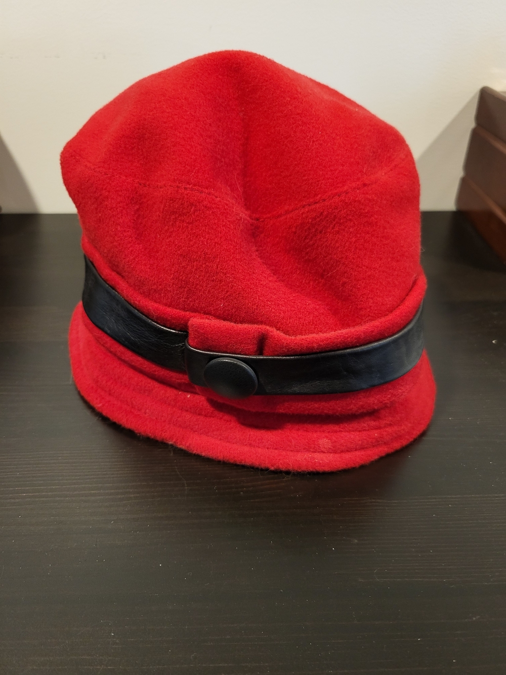 Red Wool Blend Cloche Hat with Black Band - Brand